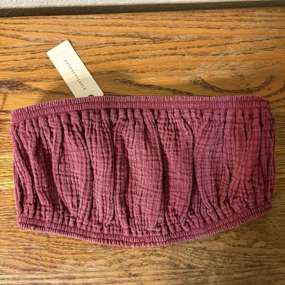 Anthropologie Tops - Anthropologie Daily Practice XS Strapless Bandeau Maroon Bodice Cotton Cropped